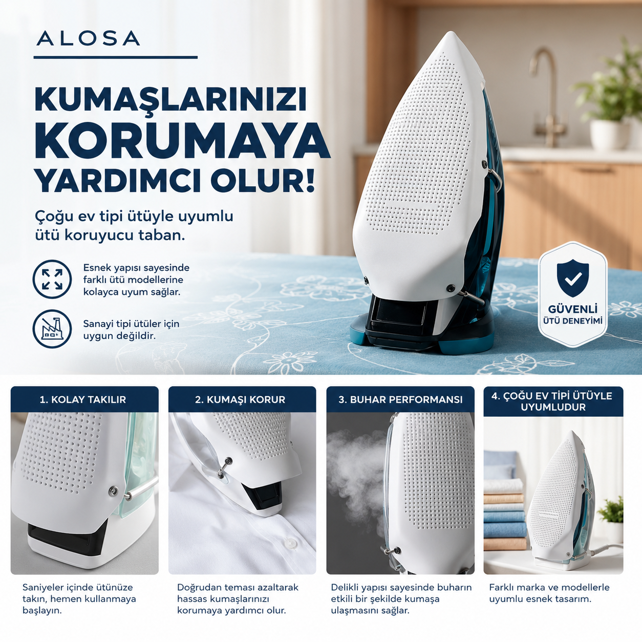 Alosa® Ütü Tabanı Koruyucu – Kumaş Koruyucu Delikli Ütü Aparatı